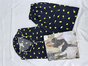 ç6848-bürümcük kumaş gömlek yaka kısa kollu pijama takımı-siyah