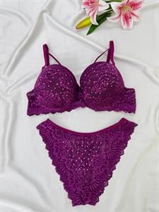 Ç1961 DESTEKLİ ÇAPRAZ TAŞLI SÜTYEN TAKIMI-MOR