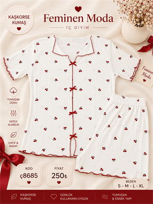 ç8685-kaşkorse kumaş kısa kollu şortlu takım-beyaz