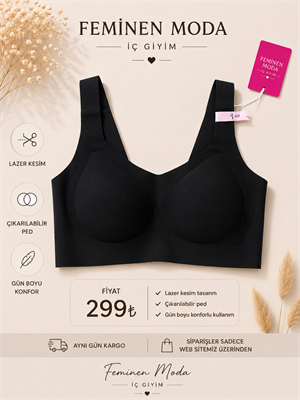 ç2555-lazer kesim düz sütyen-siyah