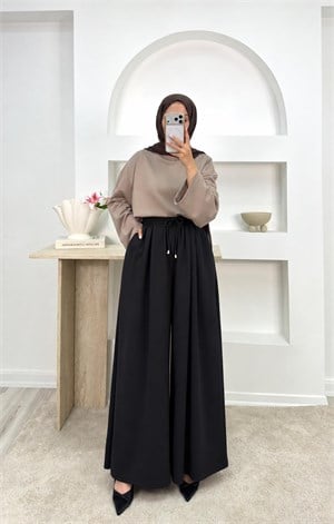 9956-oysho kumaş bol paça pantolon-füme