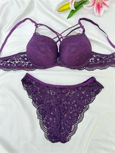 Ç2154 DESTEKLİ ÇAPRAZ DANTELLİ  SÜTYEN TAKIMI-MOR