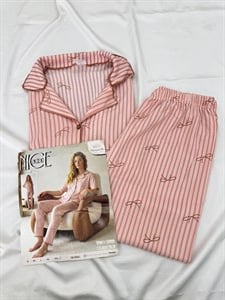 ç6900-bürümcük kumaş gömlek yaka kısa kollu pijama takımı-pudra