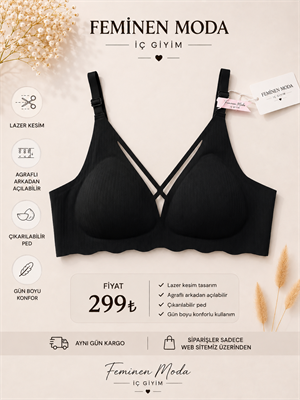 ç7899-lazer kesim fitilli sütyen-siyah