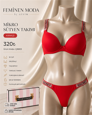 ç8803-destekli askıları taş sütyen takımı-kırmızı(kutulu ürün)