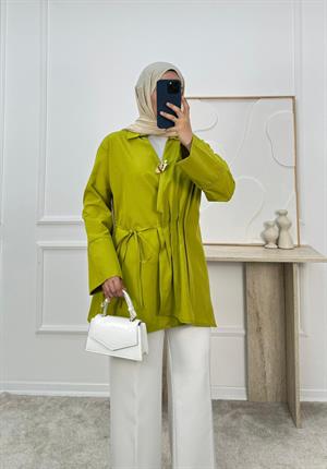 1326-terikoton kumaş bağlamalı kimona-yeşil
