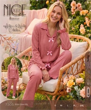 Ç7307 BÜRÜMCÜK FİYONKLU UZUN KOLLU TAKIM- PEMBE