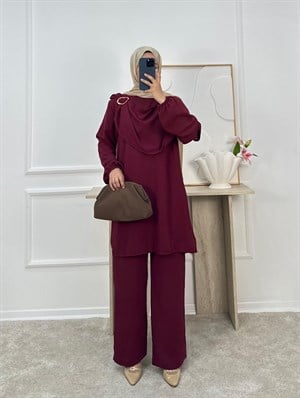 0897-ayrobin pantolonlu önü tokalı takım-bordo