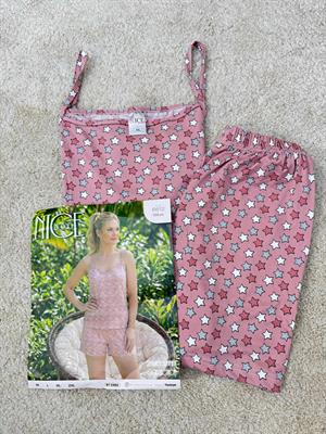 ç6612-milan kumaş yıldızlı şortlu pijama takımı-pudra