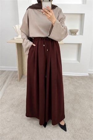 9956-oysho kumaş bol paça pantolon-kahve 