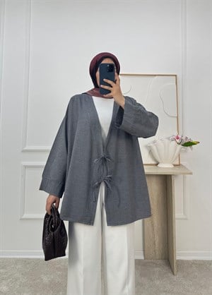 7192-terikoton kumaş önden bağlamalı kimona-gri