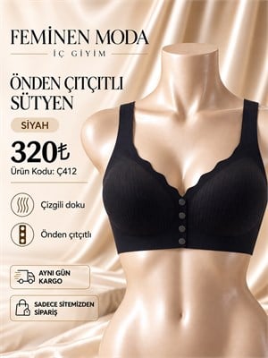 ç412  lazer kesim kendinden çizgili çıtçıtlı sütyen-siyah