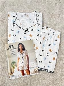 ç2150-raporlu kaşkorse şortlu ayıcıklı pijama takımı-beyaz