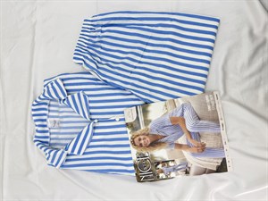 ç6712-bürümcük kumaş gömlek yaka kısa kollu pijama takımı-mavi