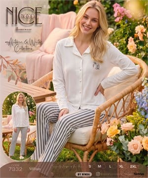 ç7332-milan kumaş gömlek yaka pijama takımı-beyaz