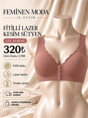 ç788 lazer kesim fitilli çıtçıtlı sütyen-gül kurusu 