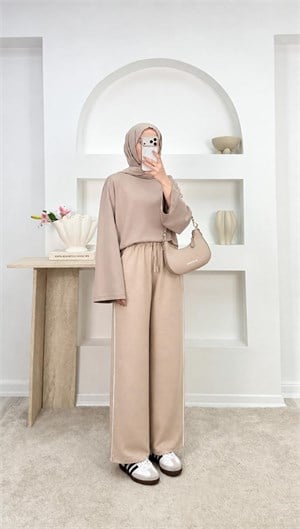 5644-kristal kumaş bol paça pantolon-taş