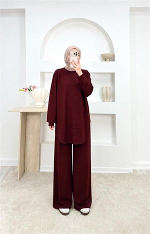 2289-oysho kumaş pantolonlu takım-bordo