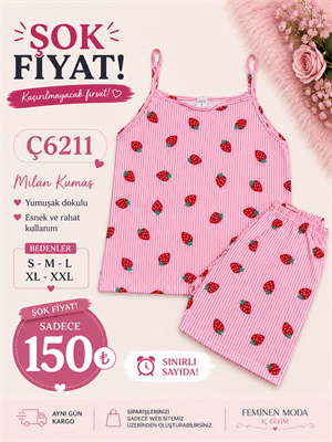 ç6211-milan kumaş gömlek yaka şortlu pijama takımı-pembe