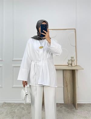 1326-terikoton kumaş bağlamalı kimona-beyaz
