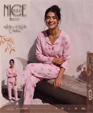 Ç7499 BÜRÜMCÜK FİYONKLU UZUN KOLLU TAKIM- PEMBE ÇİLEK