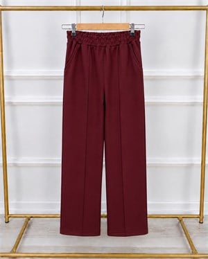 0253-oysho kumaş önü çımalı pantolon-bordo