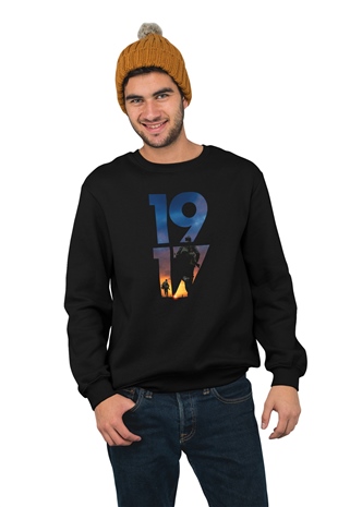 1917 Baskılı Siyah Unisex Sweatshirt