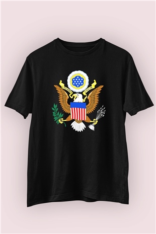 ABD Baskılı Unisex Siyah Tişört