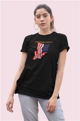 ABD Baskılı Unisex Siyah Tişört