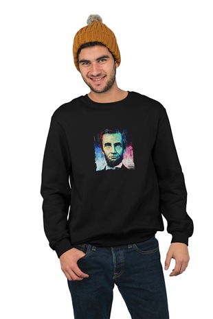 Abraham Lincoln Baskılı Unisex Siyah Sweatshirt