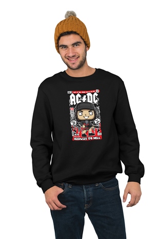 ACDC İsimli Baskılı Siyah Sweatshirt
