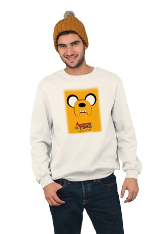 Adventure Time Temalı Baskılı Beyaz Sweatshirt