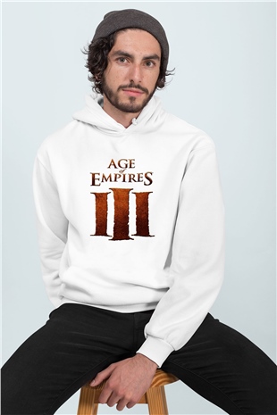 Age Of Empires Temalı Baskılı Beyaz Hoodie