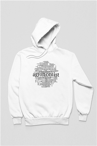 Agronomist Temalı Baskılı Beyaz Kapüşonlu Sweatshirt