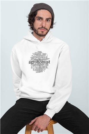 Agronomist Temalı Baskılı Beyaz Kapüşonlu Sweatshirt