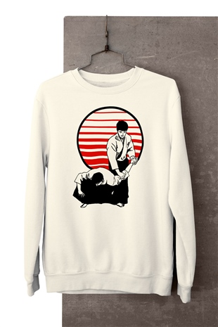 Aikido Temalı Baskılı Beyaz Sweatshirt