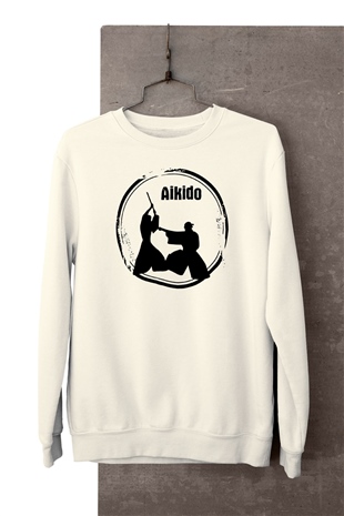 Aikido Temalı Baskılı Beyaz Sweatshirt