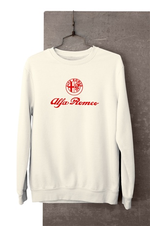 Alfa Romeo Temalı Baskılı Beyaz Sweatshirt
