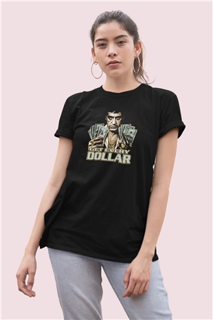Alpacino Get Every Dollar Baskılı Unisex Siyah Tişört