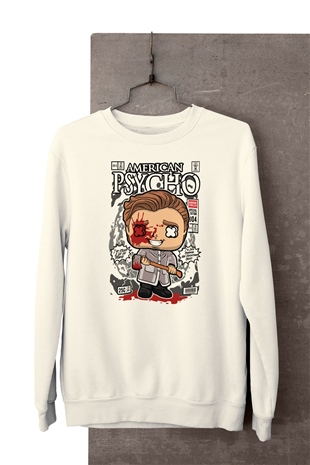 American Psyco Patrick İsimli Baskılı Beyaz Sweatshirt