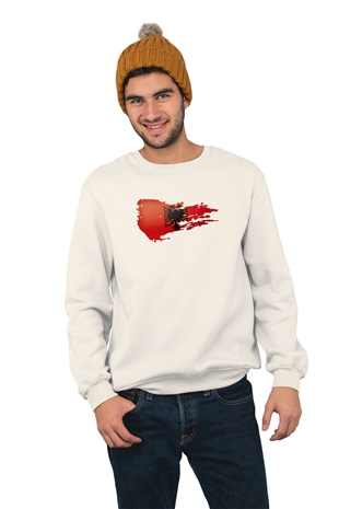 Arnavutluk Temalı Baskılı Beyaz Sweatshirt