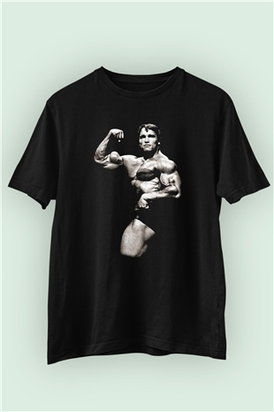 Arnold Schwarzenegger Baskılı Unisex Siyah Tişört 