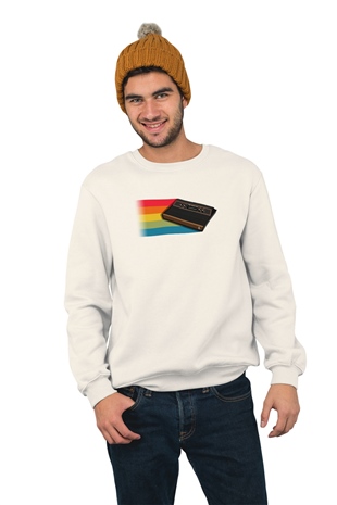 Atari Beyaz Unisex V Yaka SweatshirtTemalı Baskılı Beyaz Sweatshirt