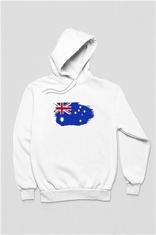Avustralya Temalı Baskılı Beyaz Hoodie