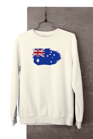 Avustralya Temalı Baskılı Beyaz Sweatshirt