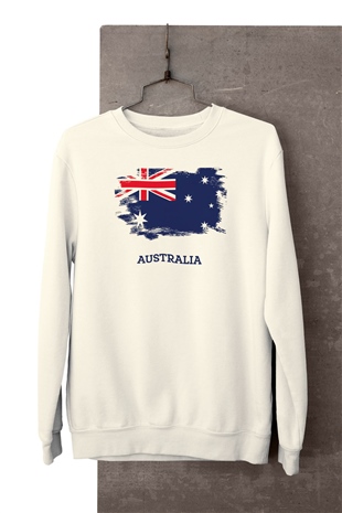 Avustralya Temalı Baskılı Beyaz Sweatshirt