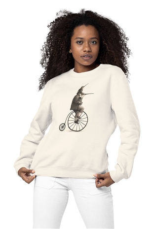 Bisiklet ve Kuşlar Temalı Baskılı Sweatshirt