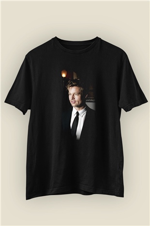 Brad Pitt Baskılı Unisex Siyah Tişört 