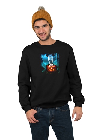 Cadılar Bayramı-Halloween Baskılı Unisex Siyah Sweatshirt