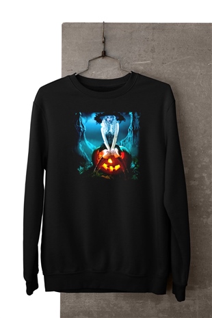 Cadılar Bayramı-Halloween Baskılı Unisex Siyah Sweatshirt